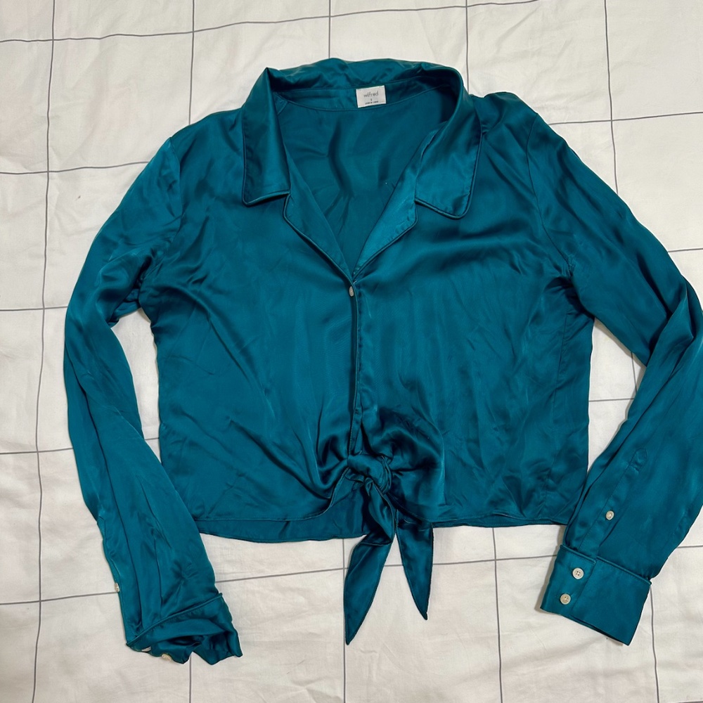 Wilfred Tie-Front Top in Emerald Green